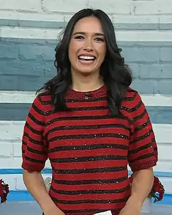 Today Emilie Ikeda Red and Black Striped Sweater