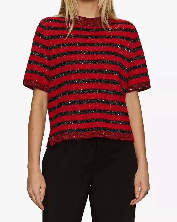 Today Emilie Ikeda Red and Black Striped Sweater