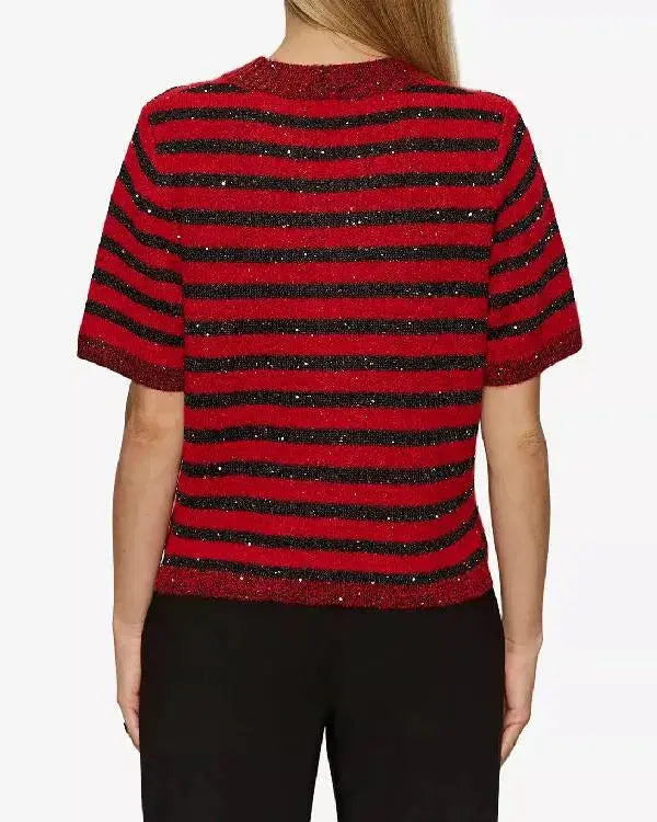 Today Emilie Ikeda Red and Black Striped Sweater