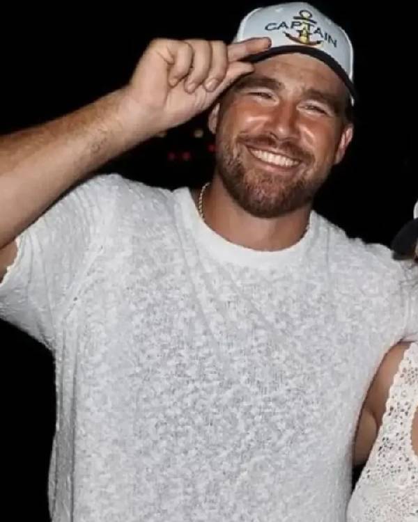 Travis Kelce White Knitted Shirt Clanton Jacket