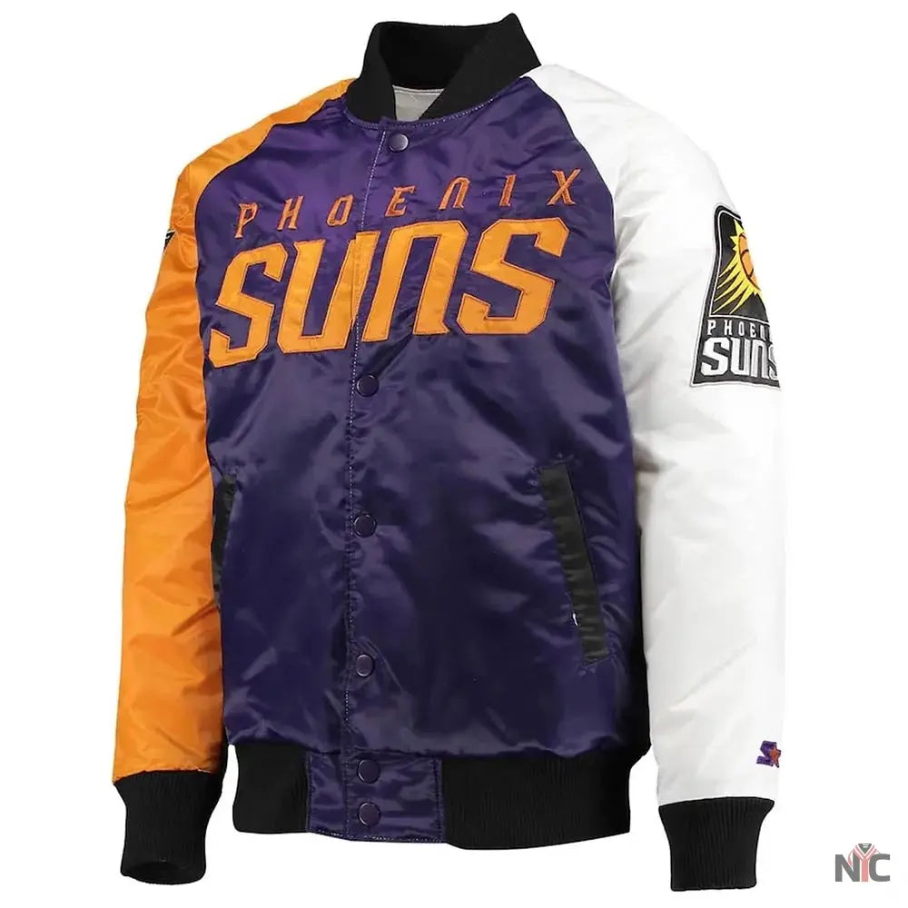 Tricolor Remix Phoenix Suns Purple Orange and White Jacket Clanton Jacket