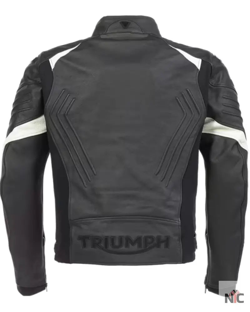 Triumph Triple Black Leather Motorcycle Jacket Clanton Jacket