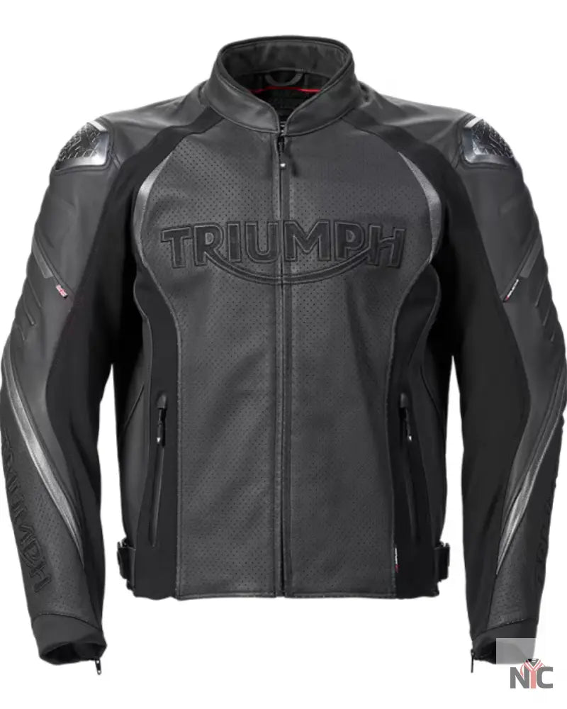 Triumph Triple Perforated Black Leather Motorcycle Jacket Clanton Jacket