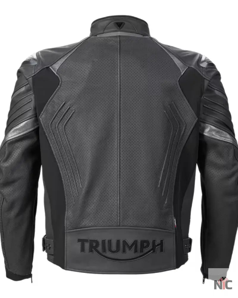 Triumph Triple Perforated Black Leather Motorcycle Jacket Clanton Jacket