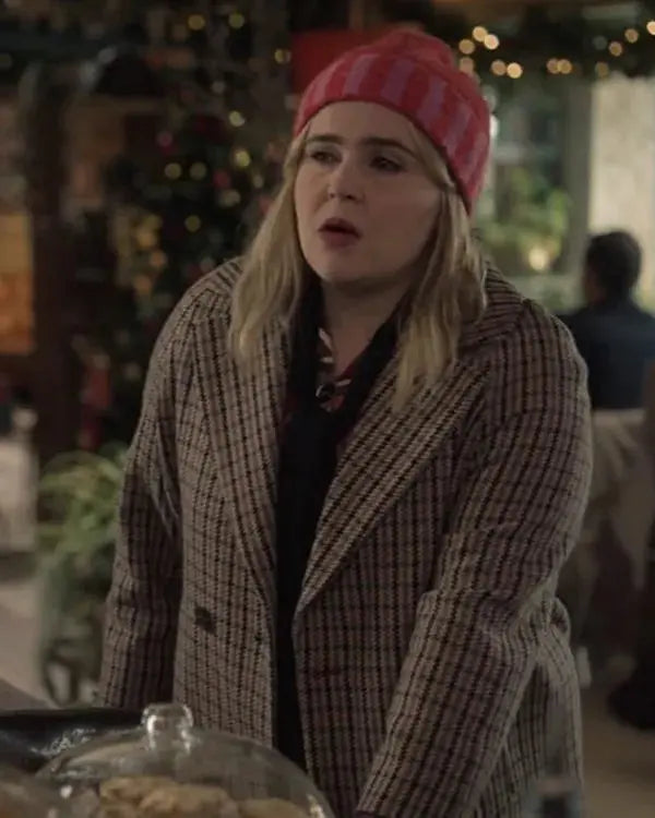 Twelve Dates ‘Til Christmas Mae Whitman Plaid Coat