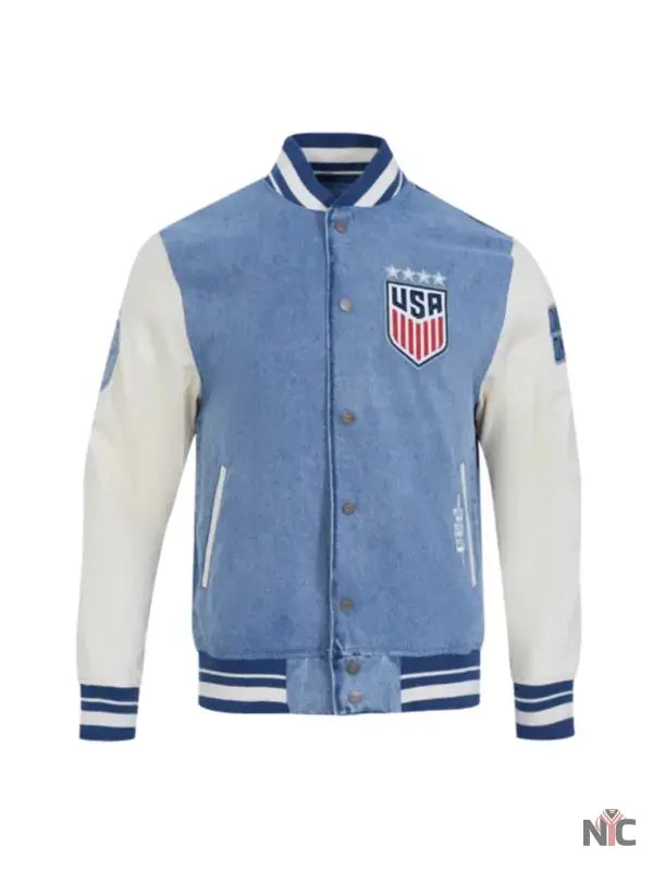 US Soccer 2025 Blue Denim Varsity Jacket Clanton Jacket