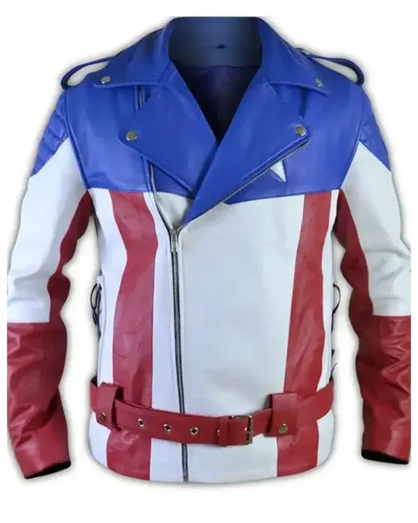 USA Flag Leather Biker Jacket