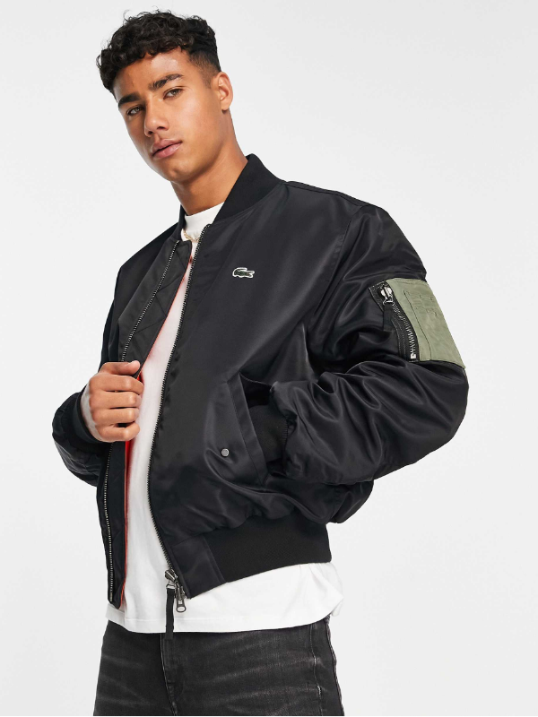 Lacoste oversized bomber jacket in black Clanton Jacket
