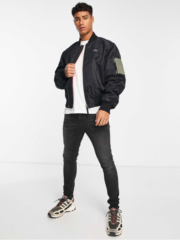 Lacoste oversized bomber jacket in black Clanton Jacket
