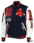 Varsity Boston Red Sox Mash Up Navy Blue and White Jacket Clanton Jacket