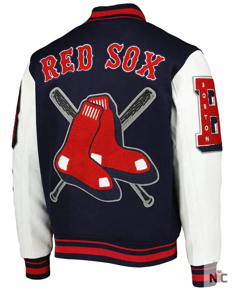 Varsity Boston Red Sox Mash Up Navy Blue and White Jacket Clanton Jacket