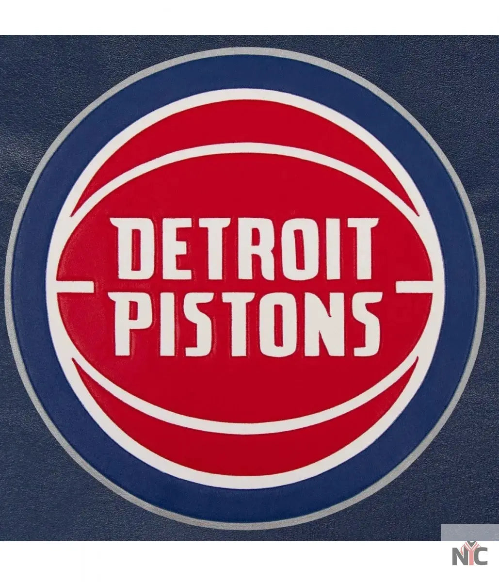 Varsity Detroit Pistons Navy Blue Leather Jacket Clanton Jacket