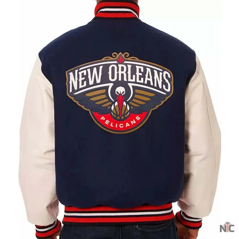 Varsity New Orleans Pelicans Blue and White Jacket Clanton Jacket