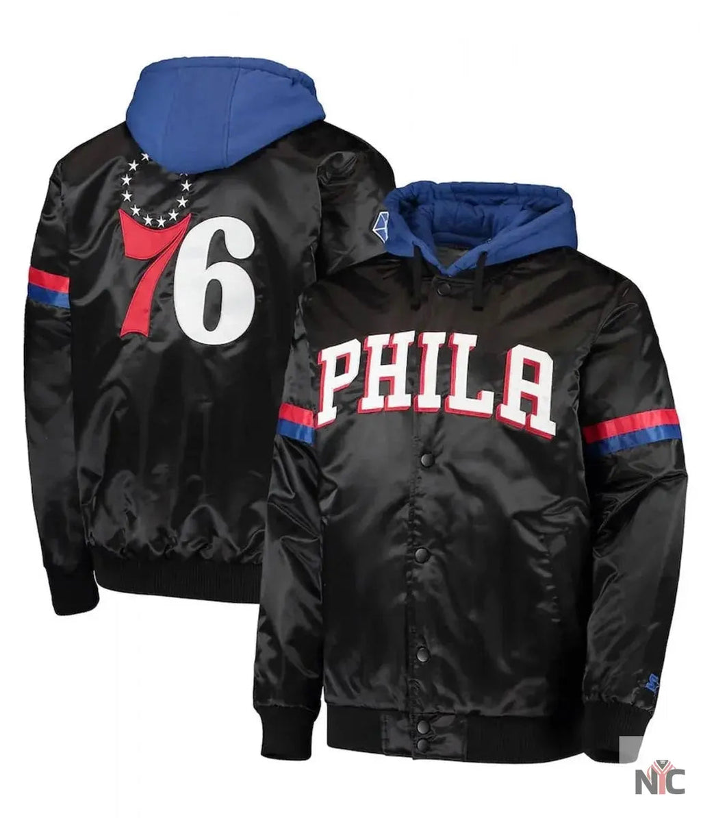 Varsity Philadelphia 76ers Full-Snap Hoodie Jacket Clanton Jacket