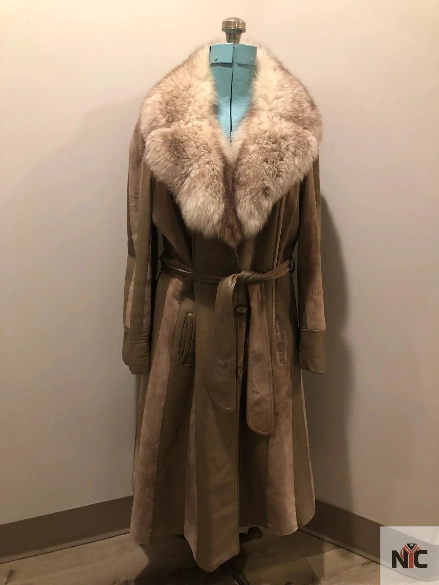 Vintage 70s Tannery Row Suede and Leather Belted Jacket with Fur Collar Clanton Jacket