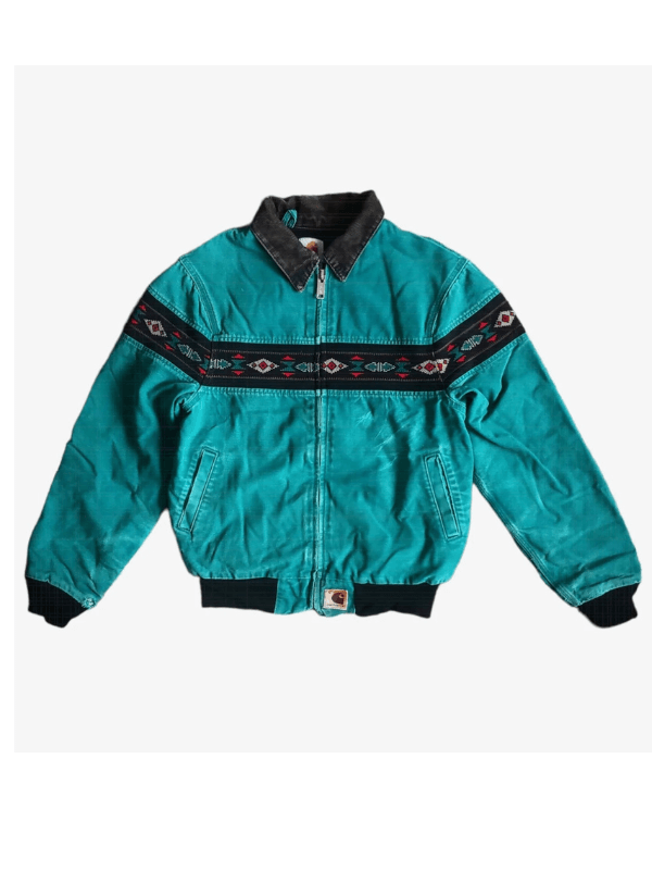 Vintage 90s Carhart Aztec Turquoise Blue Jacket