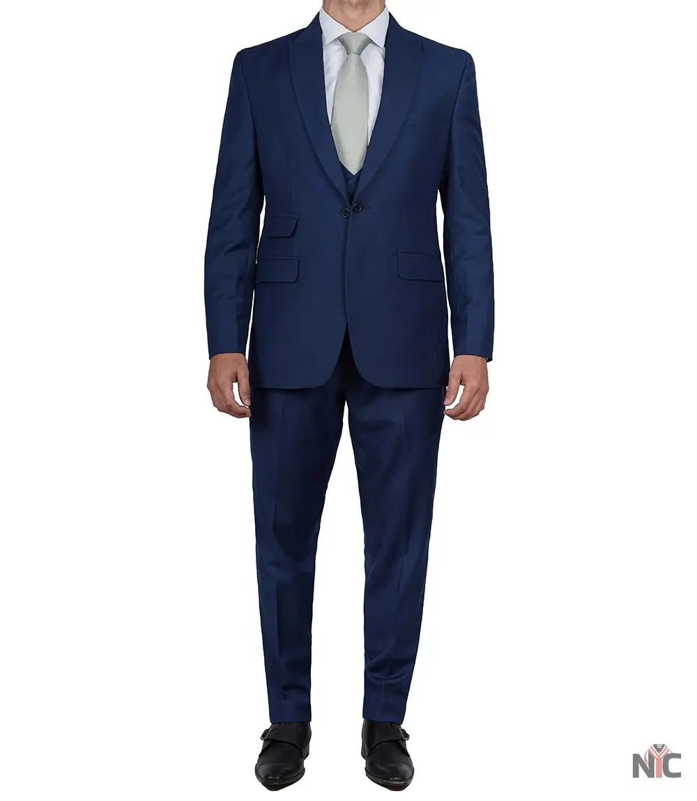 Vollmer Men's Blue Peak Lapel Three Piece Suit Clanton Jacket