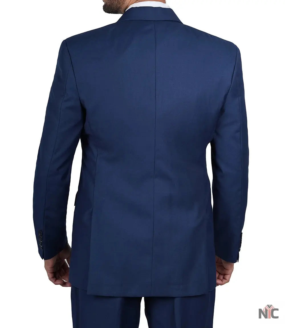 Vollmer Men's Blue Peak Lapel Three Piece Suit Clanton Jacket