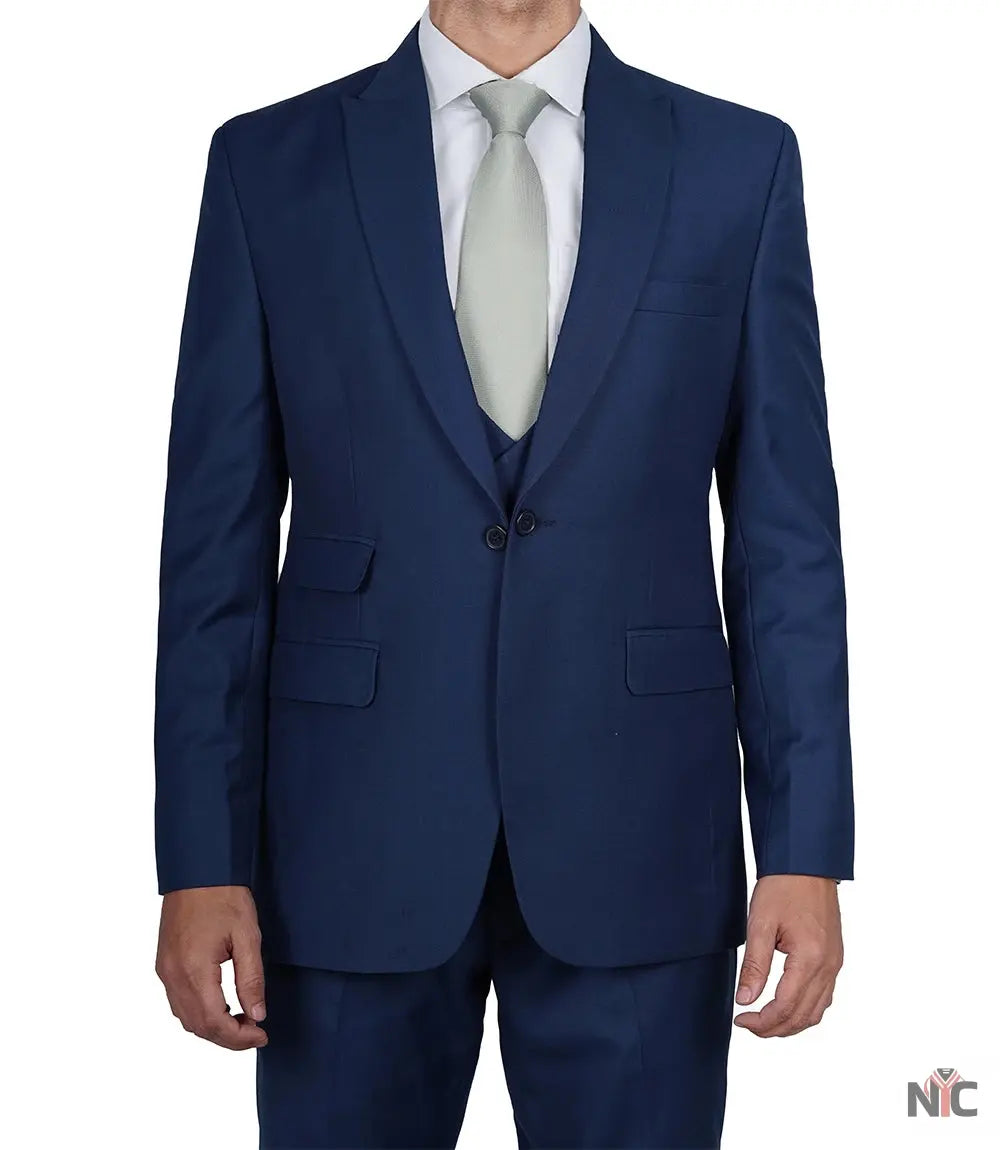 Vollmer Men's Blue Peak Lapel Three Piece Suit Clanton Jacket
