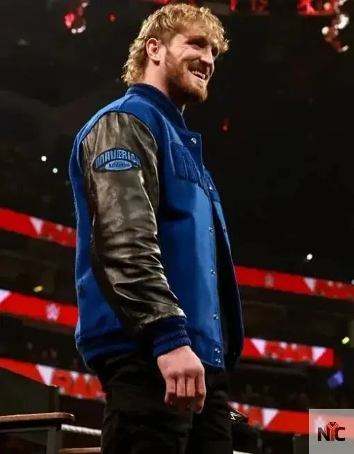 WWE Logan Paul Blue And Black Varsity Jacket Clanton Jacket