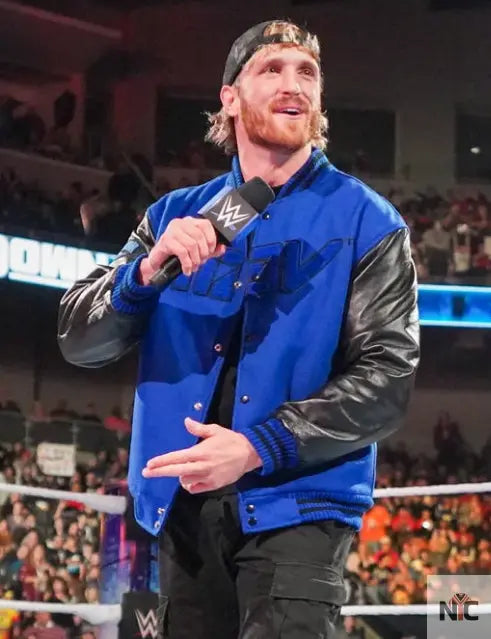 WWE Logan Paul Blue And Black Varsity Jacket Clanton Jacket