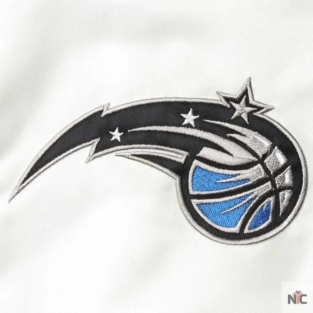 White and Blue Orlando Magic Renegade Varsity Satin Jacket Clanton Jacket