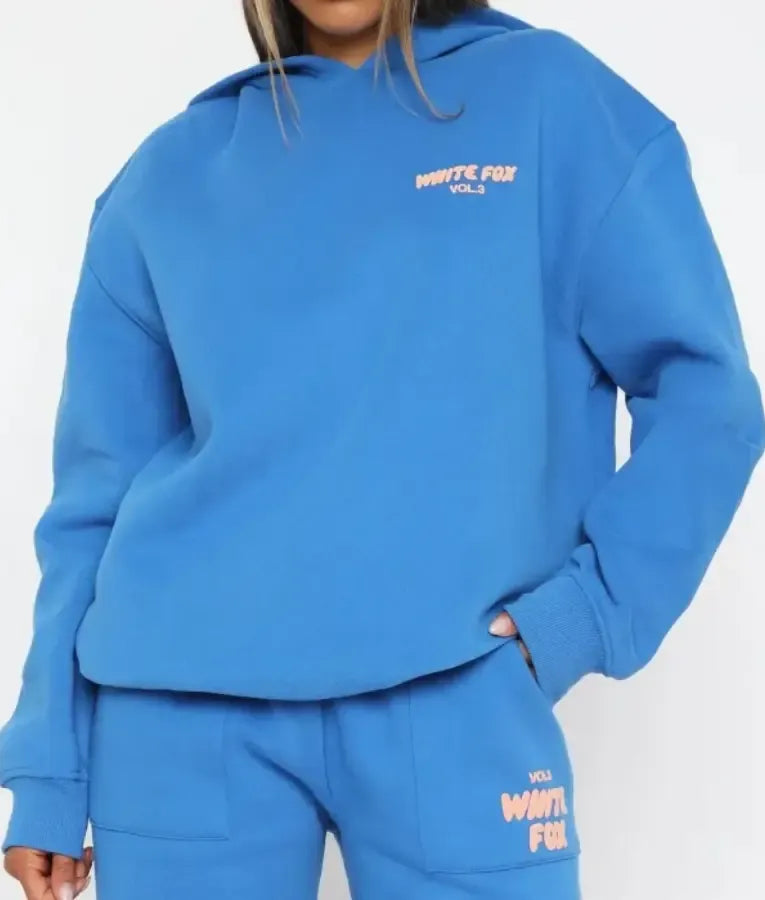White Fox Blue Oversized Hoodie
