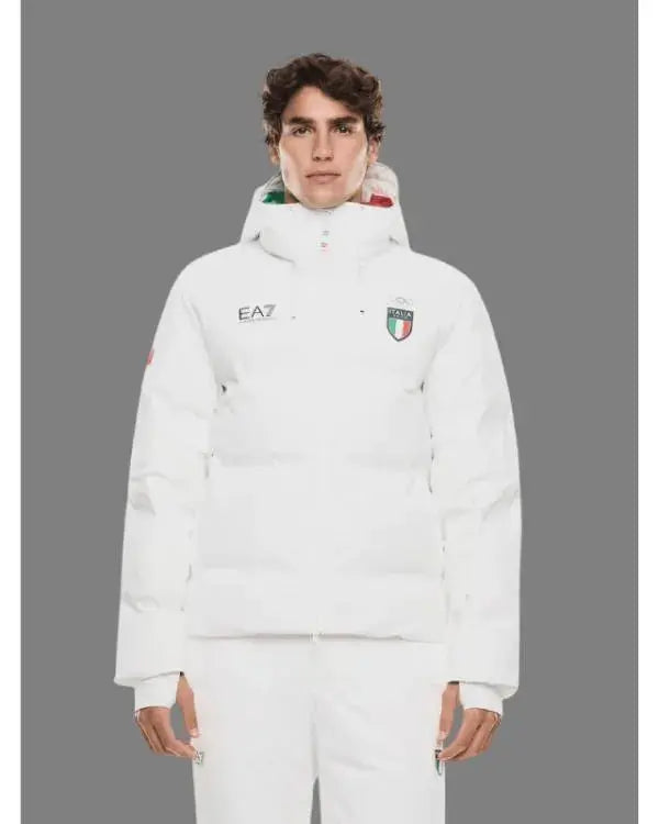 Winter Olympics 202 Team Italy EA7 White Puffer Jacket