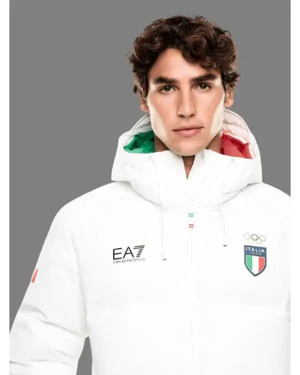 Winter Olympics 202 Team Italy EA7 White Puffer Jacket