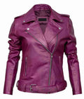 Women Purple Biker Leather Jacket