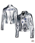 Women’s Dallas Cowboys The Wild Collective Silver Studded Full-Zip Leather Jacket Clanton Jacket