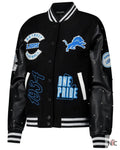 Women’s The Wild Collective Black Detroit Lions Sparkle Full-Snap Varsity Jacket Clanton Jacket