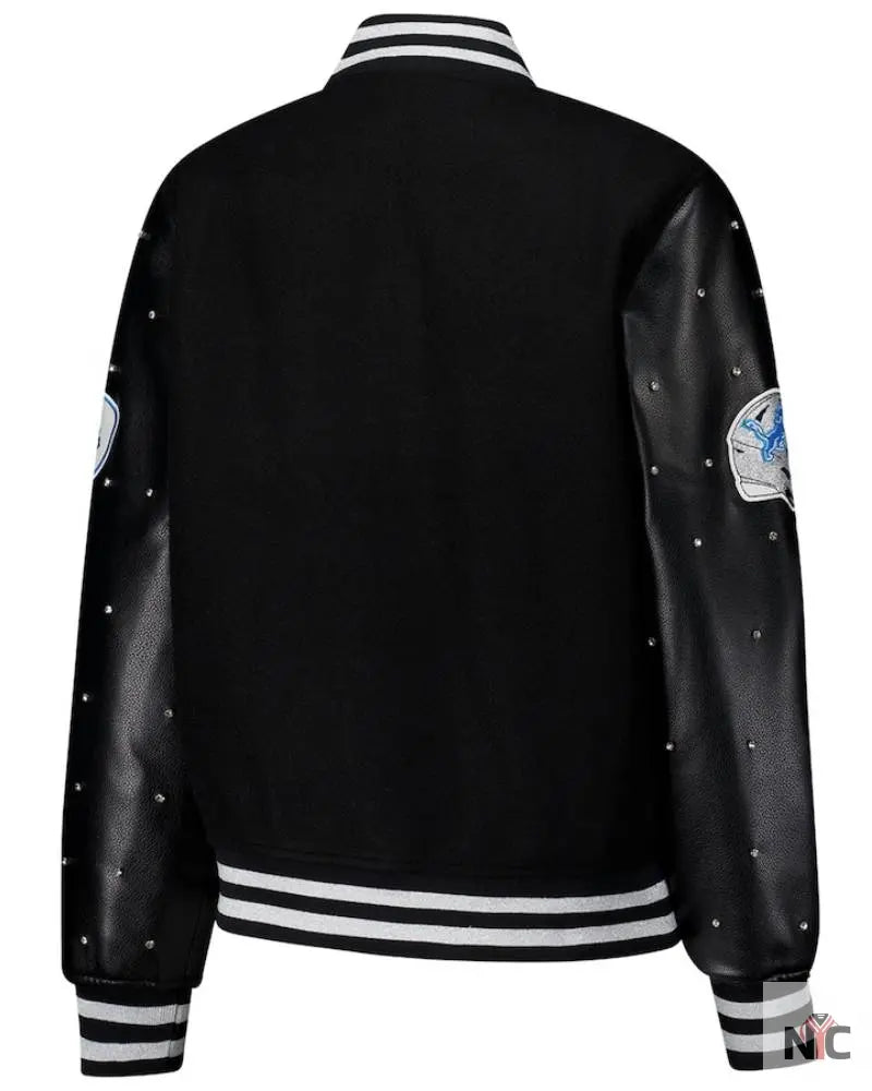 Women’s The Wild Collective Black Detroit Lions Sparkle Full-Snap Varsity Jacket Clanton Jacket