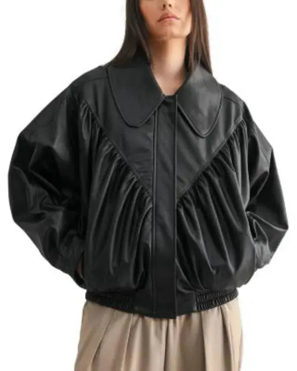 Women’s Black Oversized Retro Bomber Jacket