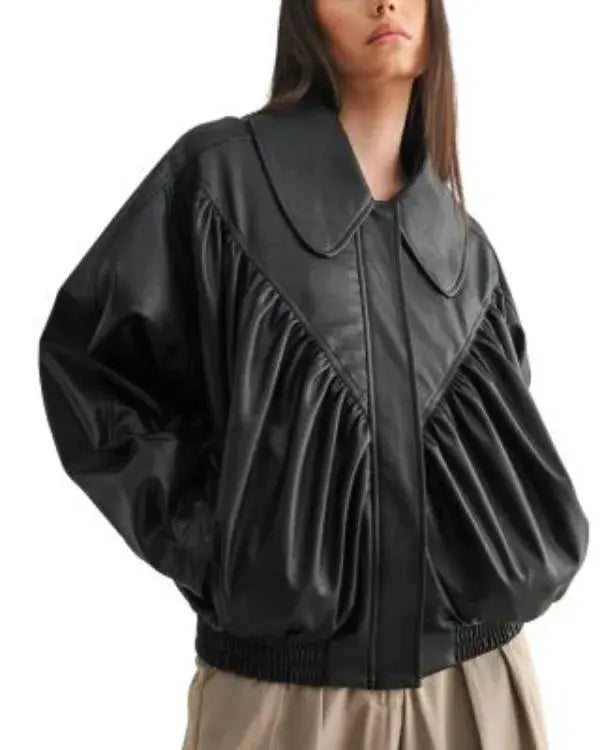 Women’s Black Oversized Retro Bomber Jacket