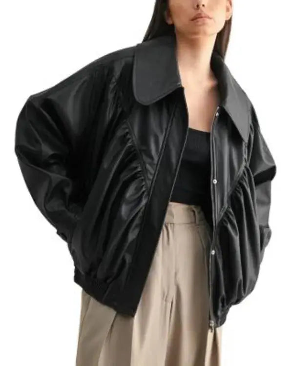 Women’s Black Oversized Retro Bomber Jacket