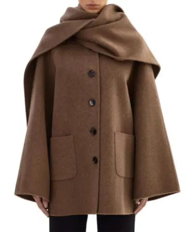 Women’s Brown Woolen Scarf Coat
