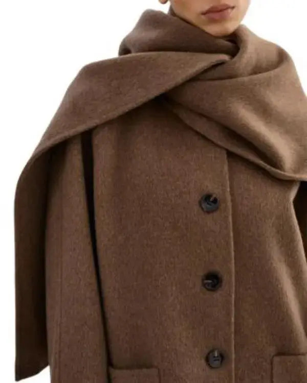 Women’s Brown Woolen Scarf Coat