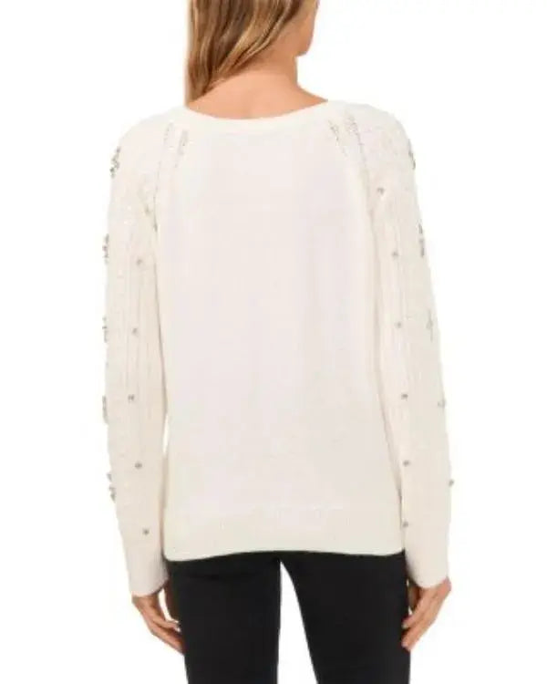 Women’s Rhinestone Cable Knit White Cardigan