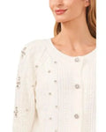Women’s Rhinestone Cable Knit White Cardigan
