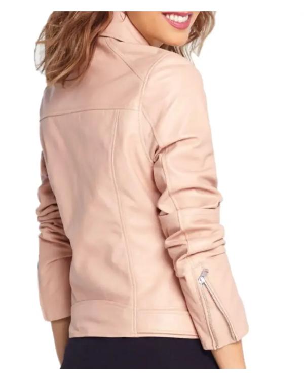 Women’s Baby Pink Asymmetrical Leather Jacket