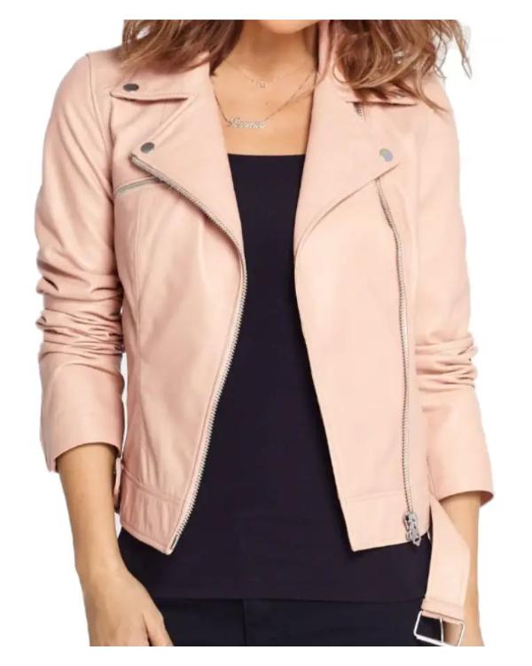 Women’s Baby Pink Asymmetrical Leather Jacket