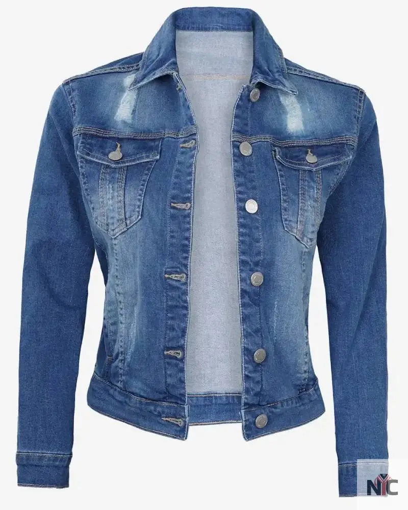 Womens Mid Blue Trucker Style Denim Jacket Clanton Jacket