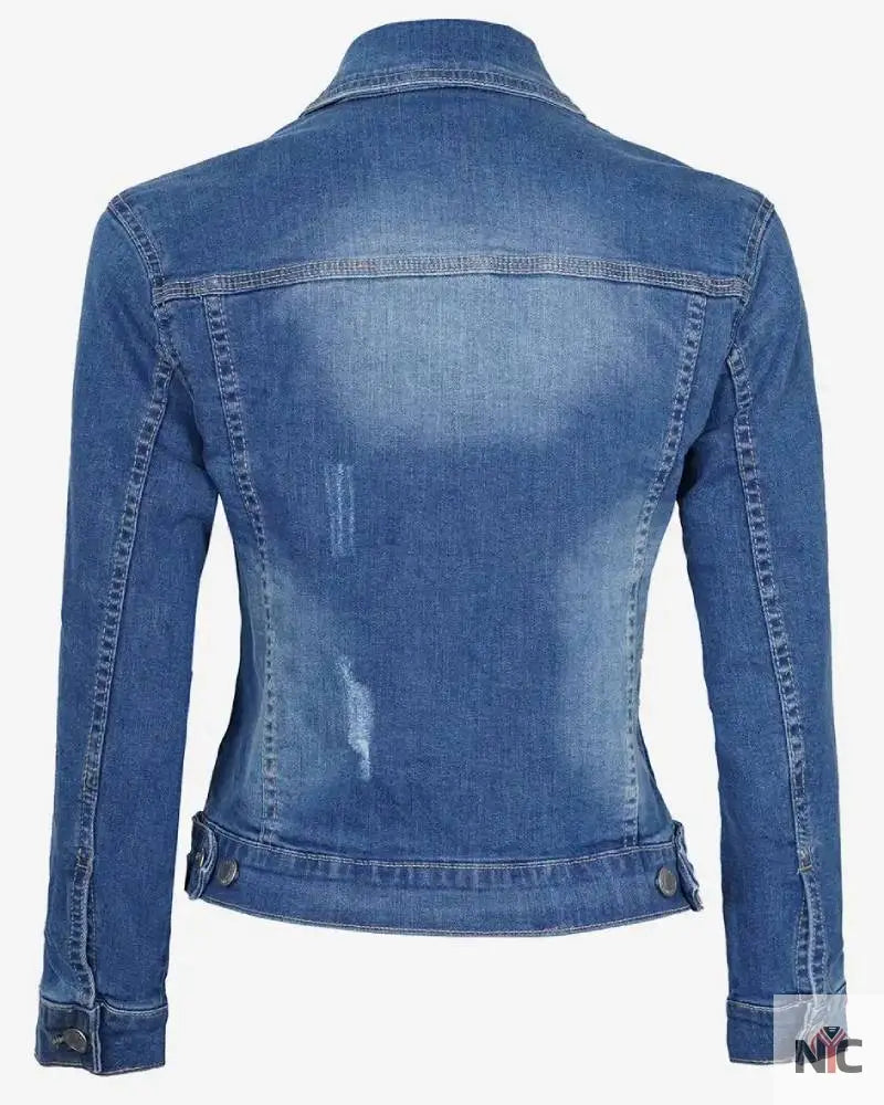Womens Mid Blue Trucker Style Denim Jacket Clanton Jacket