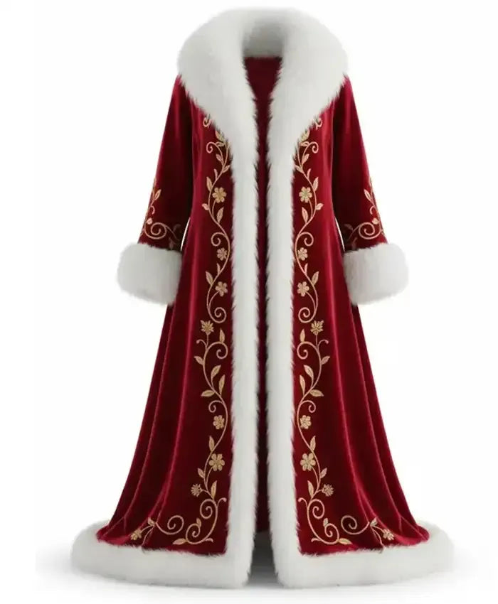 Womens Christmas Red Velvet Fur Cloak