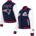 Womens New England Patriots Wool and Leather Varsity Jacket
