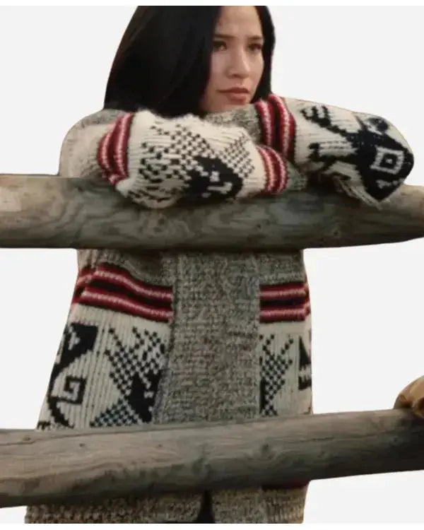 Yellowstone S05 Kelsey Asbille Grey Aztec Print Cardigan