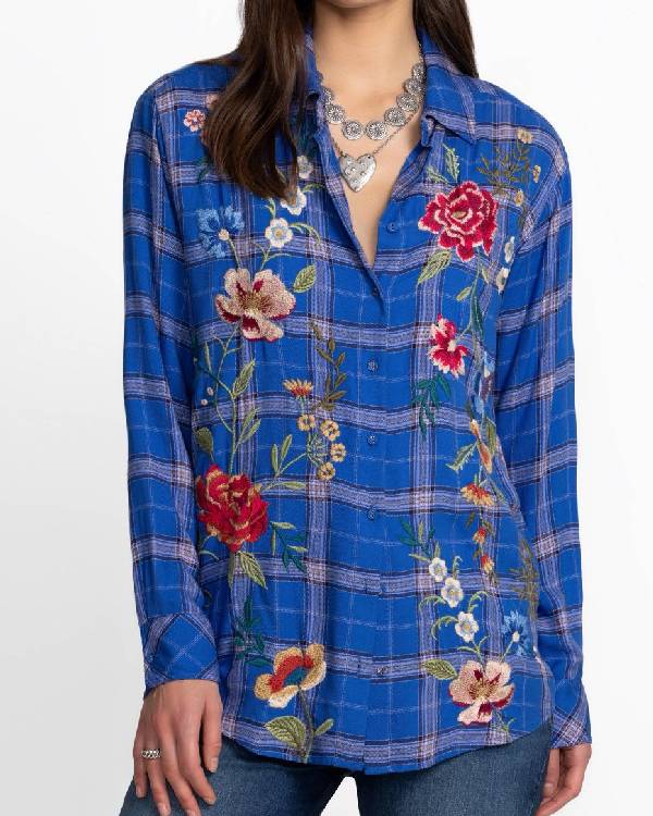 Finding Mr Christmas S02 Melissa Peterson Blue Floral Shirt