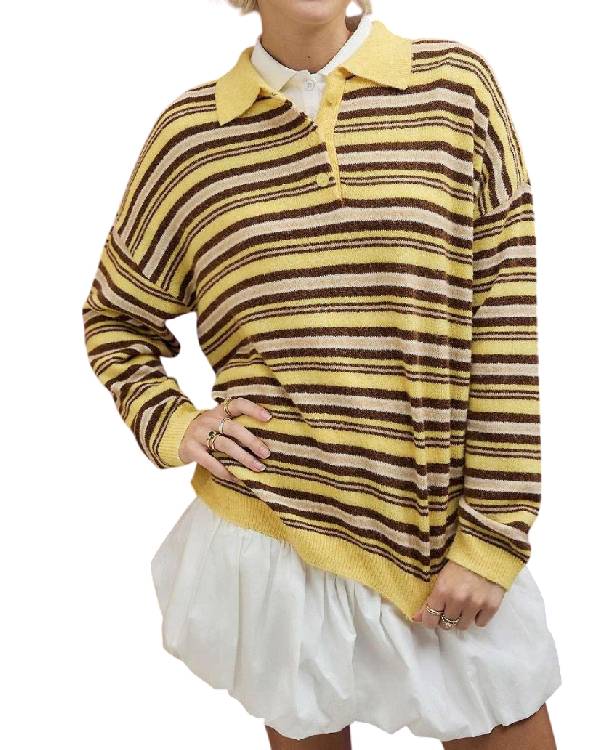 Daddy Issues Aimee Lou Wood Yellow Stiped Polo Shirt