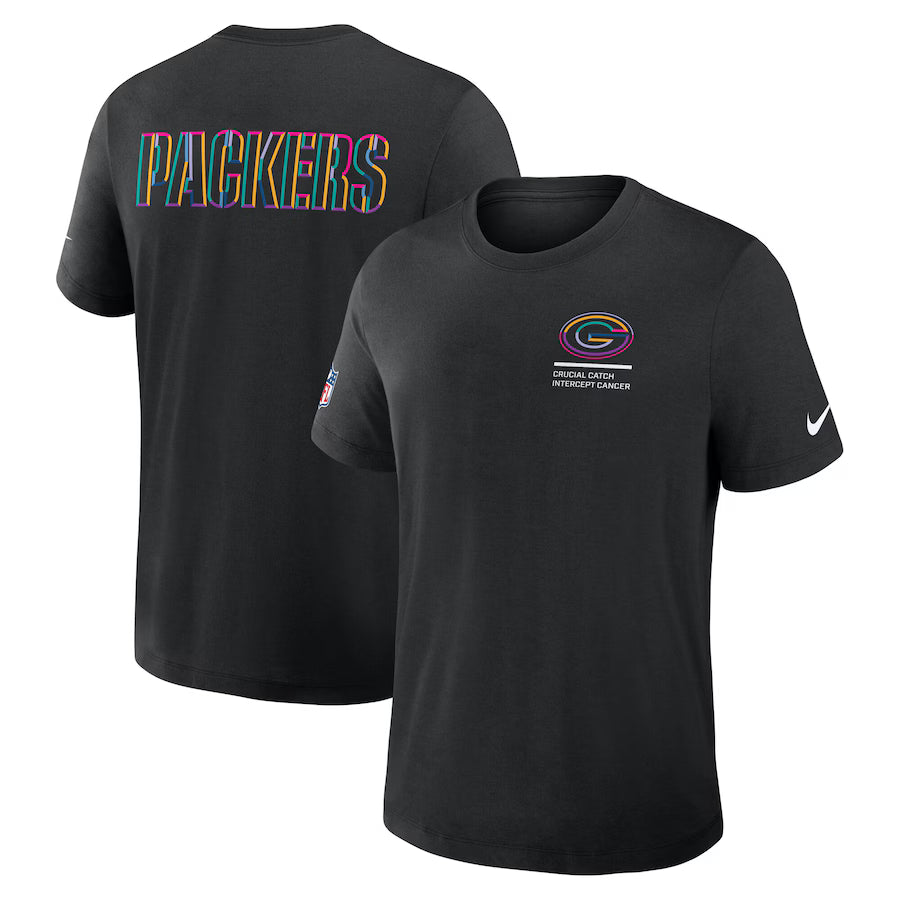 Green Bay Packers Nike Black 2025 NFL Crucial Catch Tri-Blend Dri-FIT T-Shirt Trendy Layer